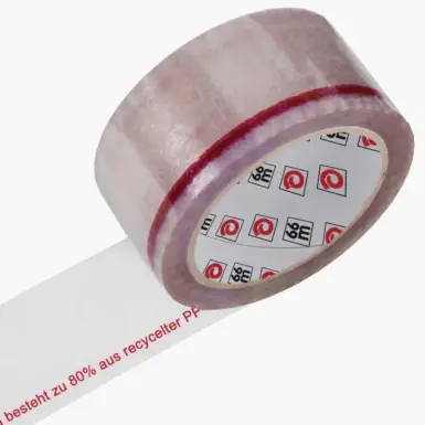 PP Klebeband PIR 80% recycelte Folie 66m x 50mm transparent mit Druck Artikel 400440