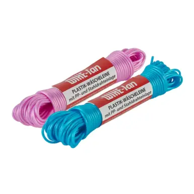 WIHE-lan Wäscheleine Wäschekordel Wäscheschnur mit Drahteinlage pink blau Art. 120006