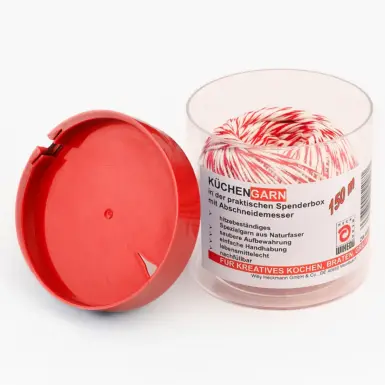 WIHEDÜ Kordelbox Kordelzwerg mit Baumwoll-Küchengarn rot-weiß